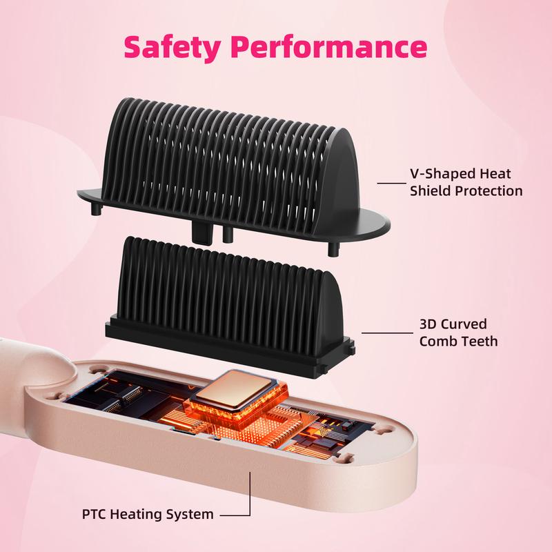 Professional Ring Hair Straightener Brush for Women - Built-in Comb, Fast Heating, Anti-Scald, 3 Temp Settings, Travel-Friendly, Salon-Perfect Hair in Minutes at Home
