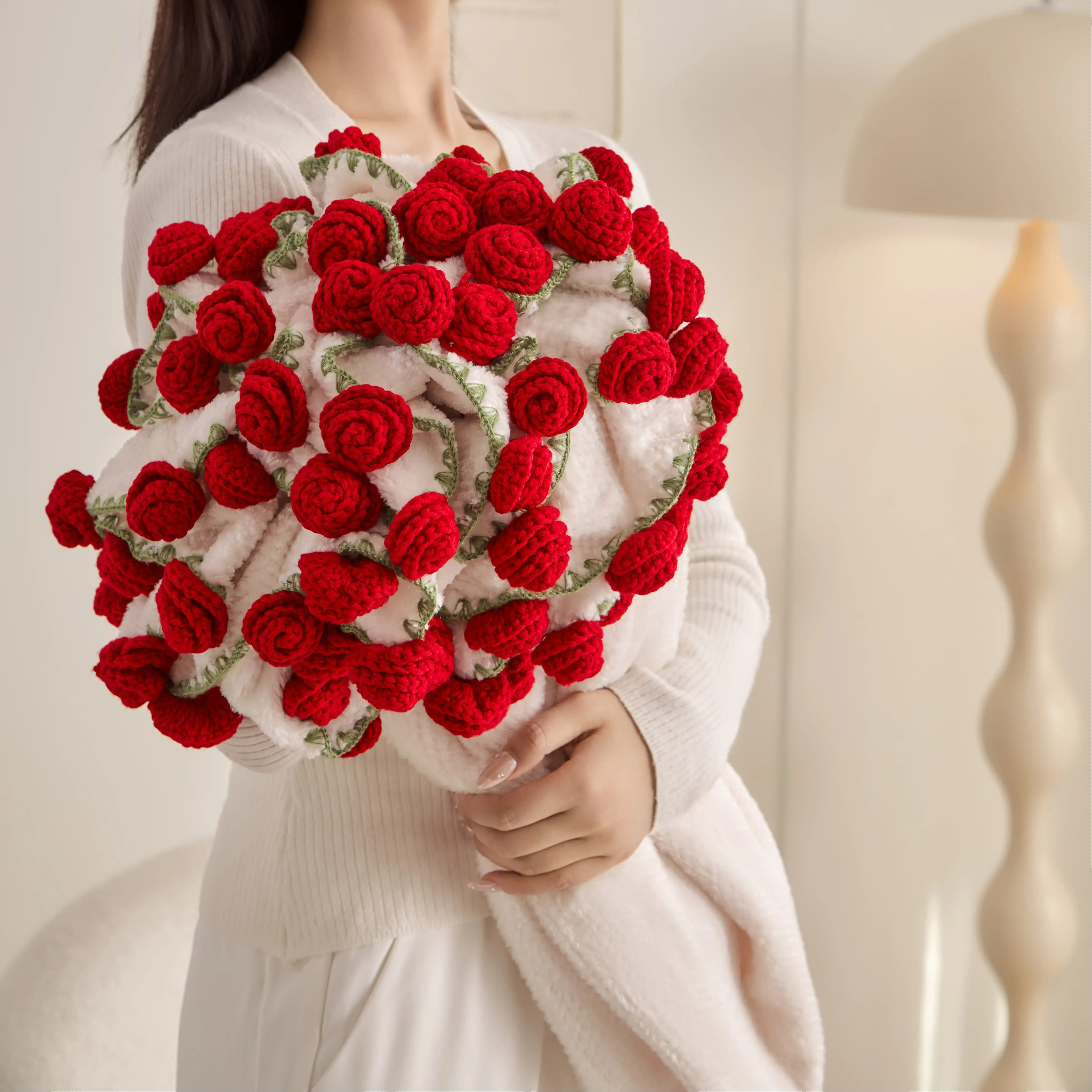 Handmade Rose Blanket - Coral Fleece Skin-Friendly Fabric, Foldable to Rose Bouquet, Shawl & Rose Decoration BlackFriday  Christmas gift