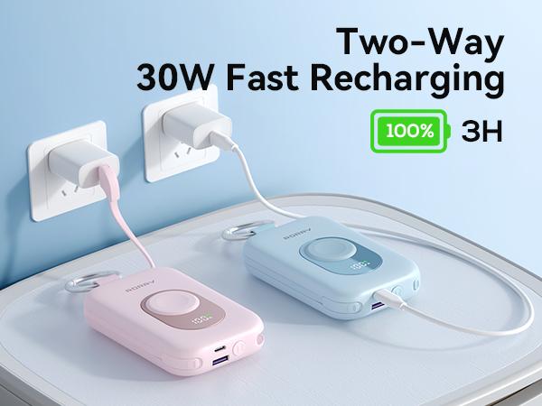 RORRY 20000mAh Portable Charger PD 30W Power Bank with 2 Built-in Cables Super Fast Charging Battery Pack with Keychain Travel Essentials for iPhone 17-11 Apple Watch iPad Android Perfect Gift SpringStatements