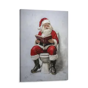 Funny Santa Bathroom Wall Art, Humorous Christmas Printable, Santa Claus Reading Poster, For Office Home Decor Bedroom Living Room Wall Decor