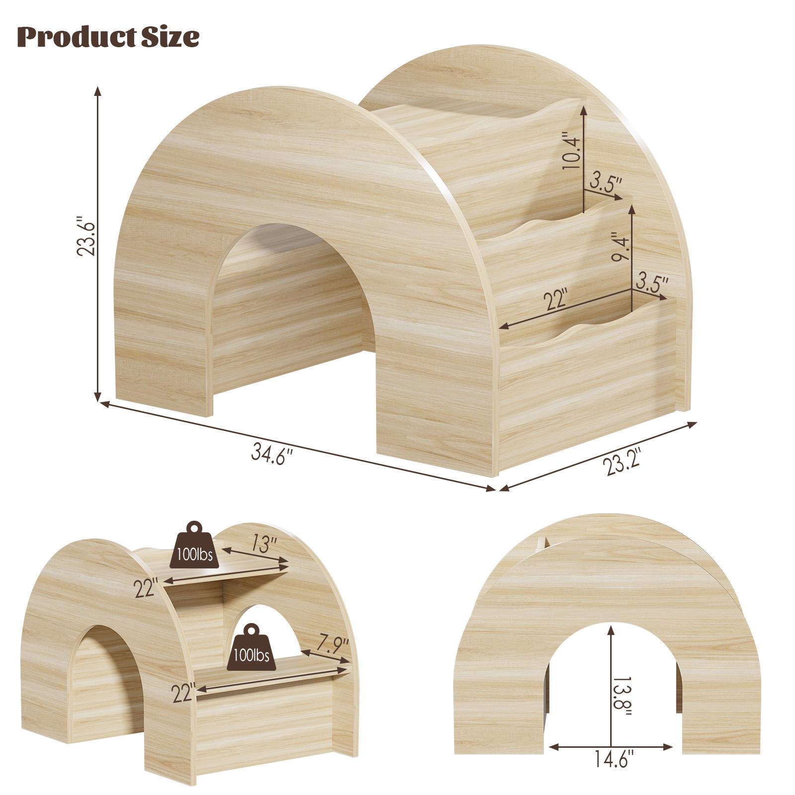 COZPAW 3-in-1 Kids Table and Chair Set, Toddler Activity Table with Book Shelf for Ages 2-7 | Arched Baby Bookshelf with Desk for Reading Drawing Playing (white)