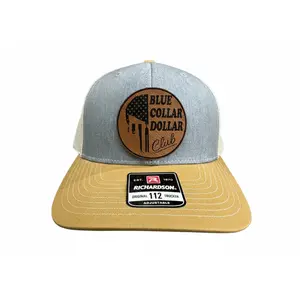 Engraved Leather Patch Hat – Blue Collar Dollar Club & Working Class Hustle | Trucker Cap Adjustable Snapback and Flexfit Worker Gift