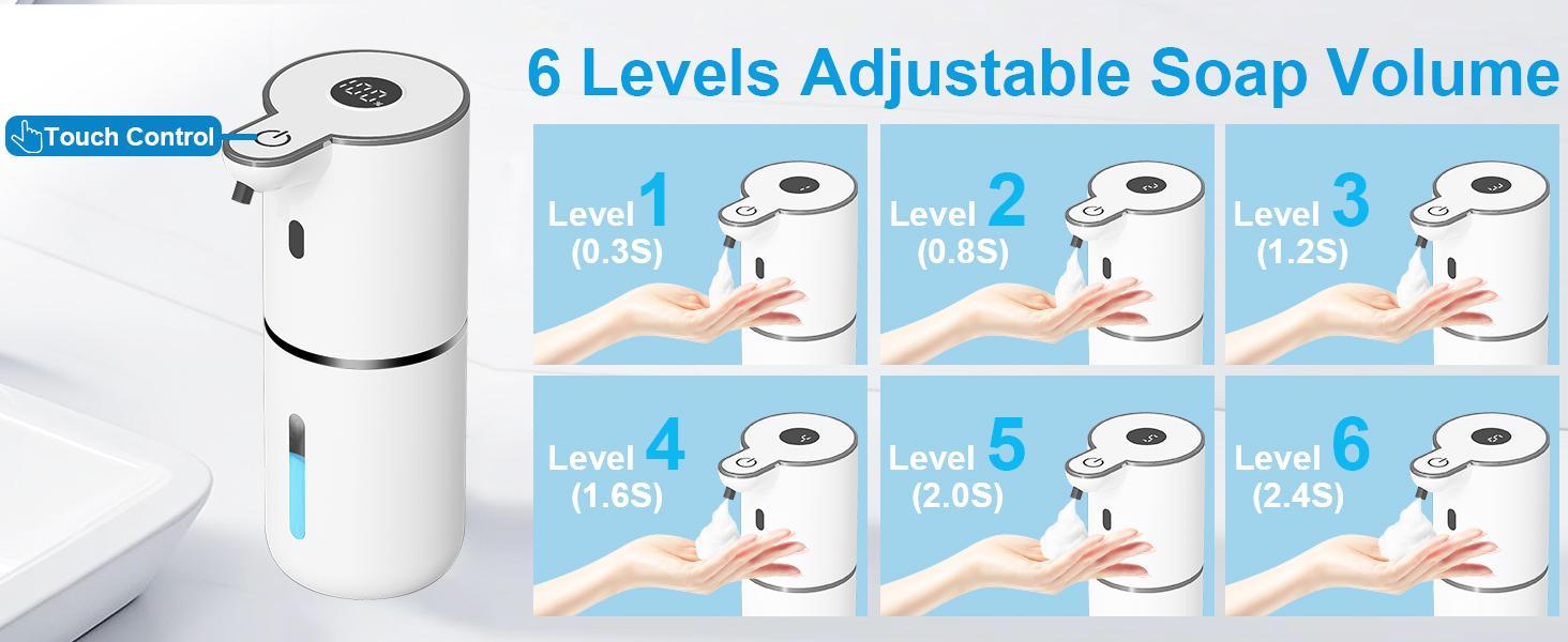 2 PACK Automatic Soap Dispenser USB Rechargeable Electric Liquid Soap Dispenser with Touchless Operation 6-Level Adjustable IPX5 Waterproof for Home Kitchen Bathroom