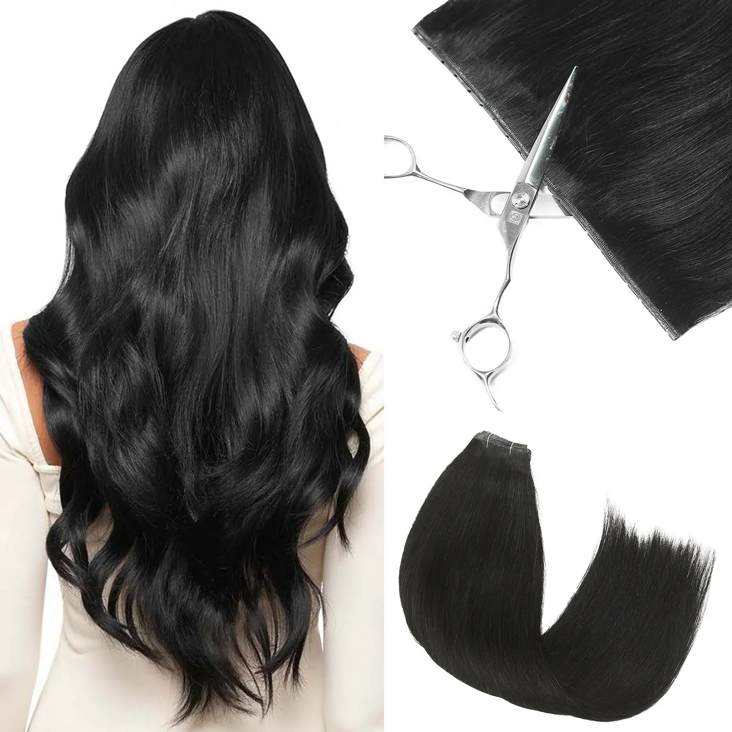 Butterfly Weft OVO Hair Extensions Remy Human Hair Double Hole Weft Human Hair Extensions Black Straight Twin Tab PU Weft Hair Extensions Invisible OVO Hair Extensions