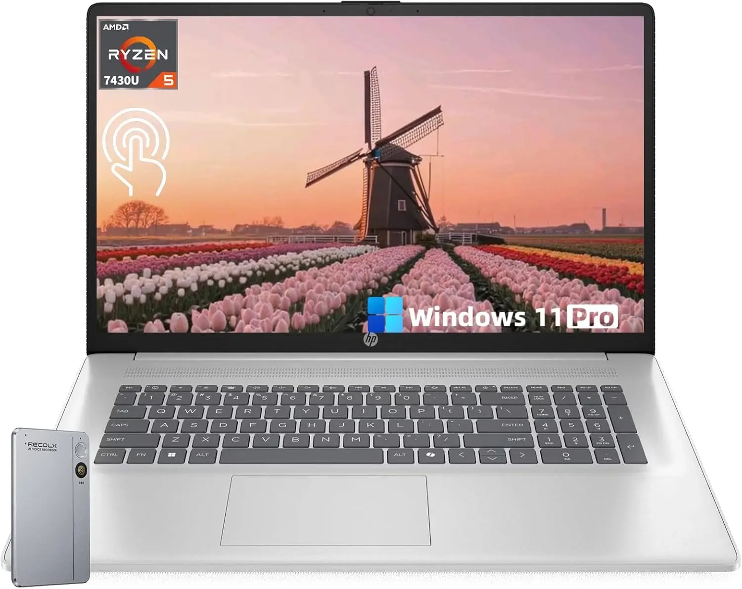 HP Flagship Cordless 2-in-1 Touch Screen Laptop (4.82 lbs) for Business/Students - 17.3" Anti-Glare 1600x900 HD+, 4.3 GHz AMD Ryzen 5 7430U, Windows 11 Pro, Copilot, Wi-Fi 6, Numeric Keypad, 16/32/64GB RAM, 512GB/1TB/2TB SSD, AI Voice Recorder, Batteries,