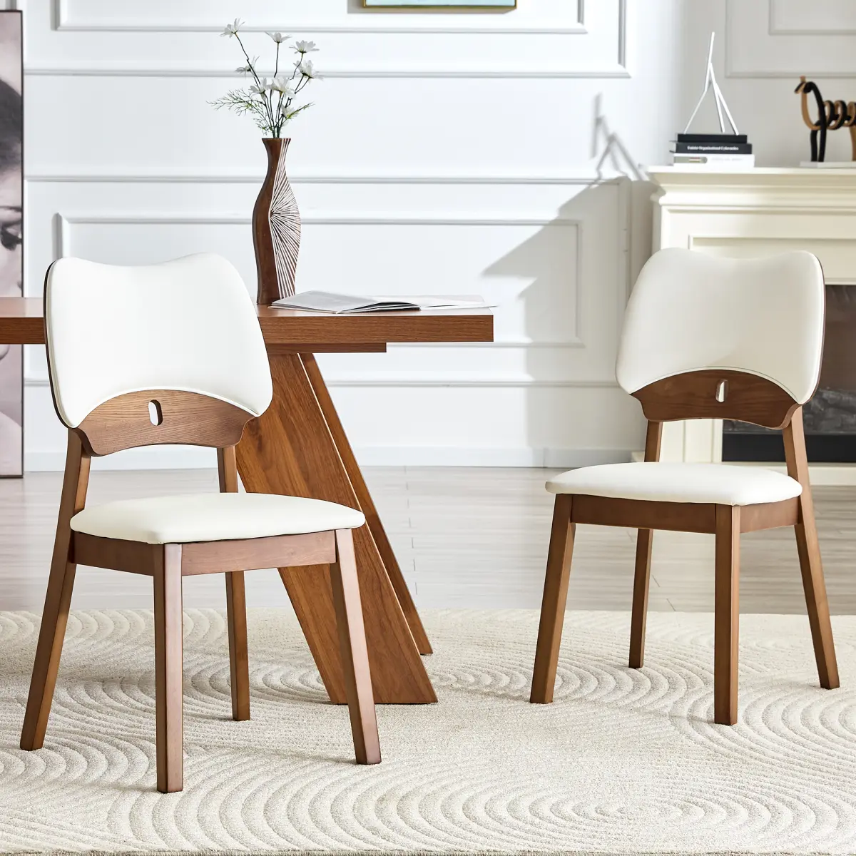 [Bellemave]  Solid Wood Dining Chairs Set of 2, Kitchen Chairs with PU Soft Cushions & Curved Backrests,Suitable for Dining Room, Living Rooms, Cafes