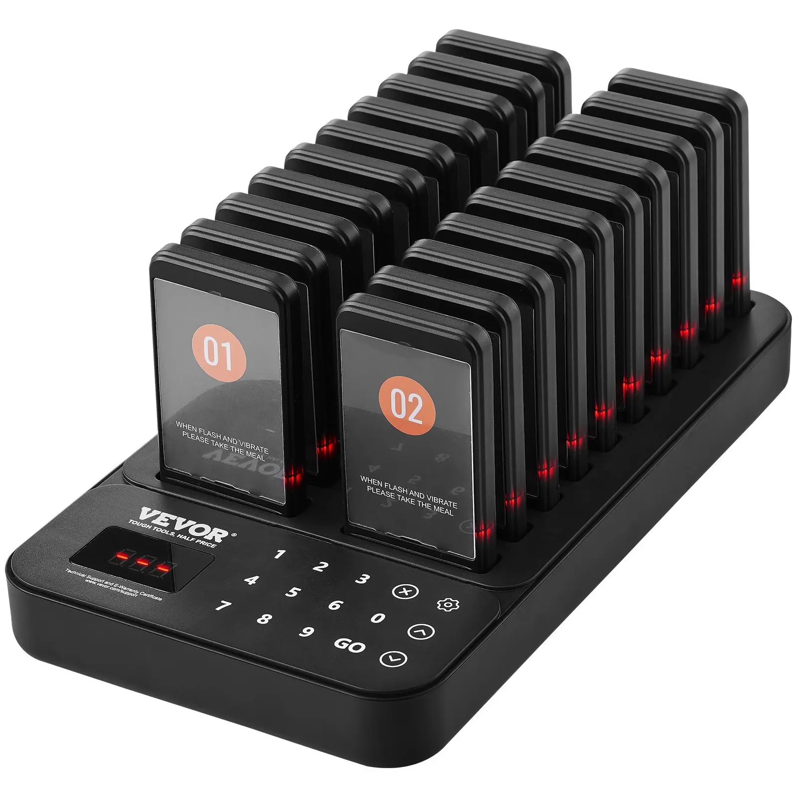 VEVOR Wireless Restaurant Pager System with 20 Beepers, 400m Long-Range Lineup Waiting Queue Signal, Vibration Flashing Alerts for Church Nursery Customers