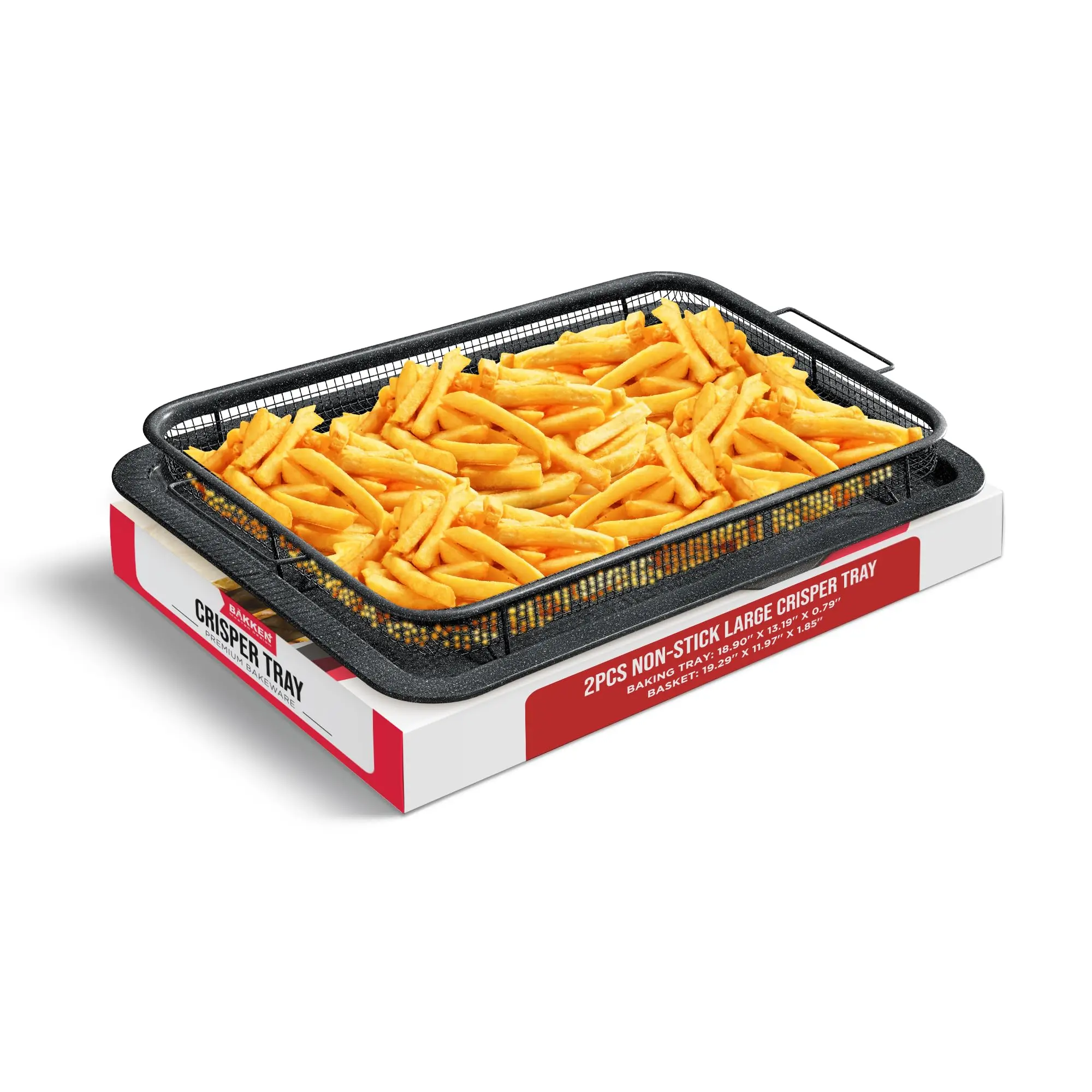 Bakken Crisper Tray - 2-Piece Set, Non-Stick Basket Design for Healthier Cooking in Regular Ovens - Make Great Crispy Food, Bacon and More, Extra Large Size 19" x 13"
