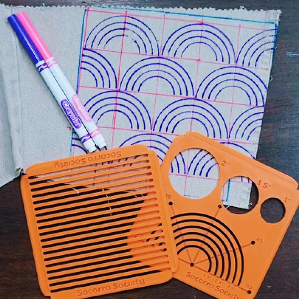 Socorro Society Sashiko Stencil Duo - Grid & Circle Set, Versatile Sewing Ruler Tools for Crafting, Art Projects