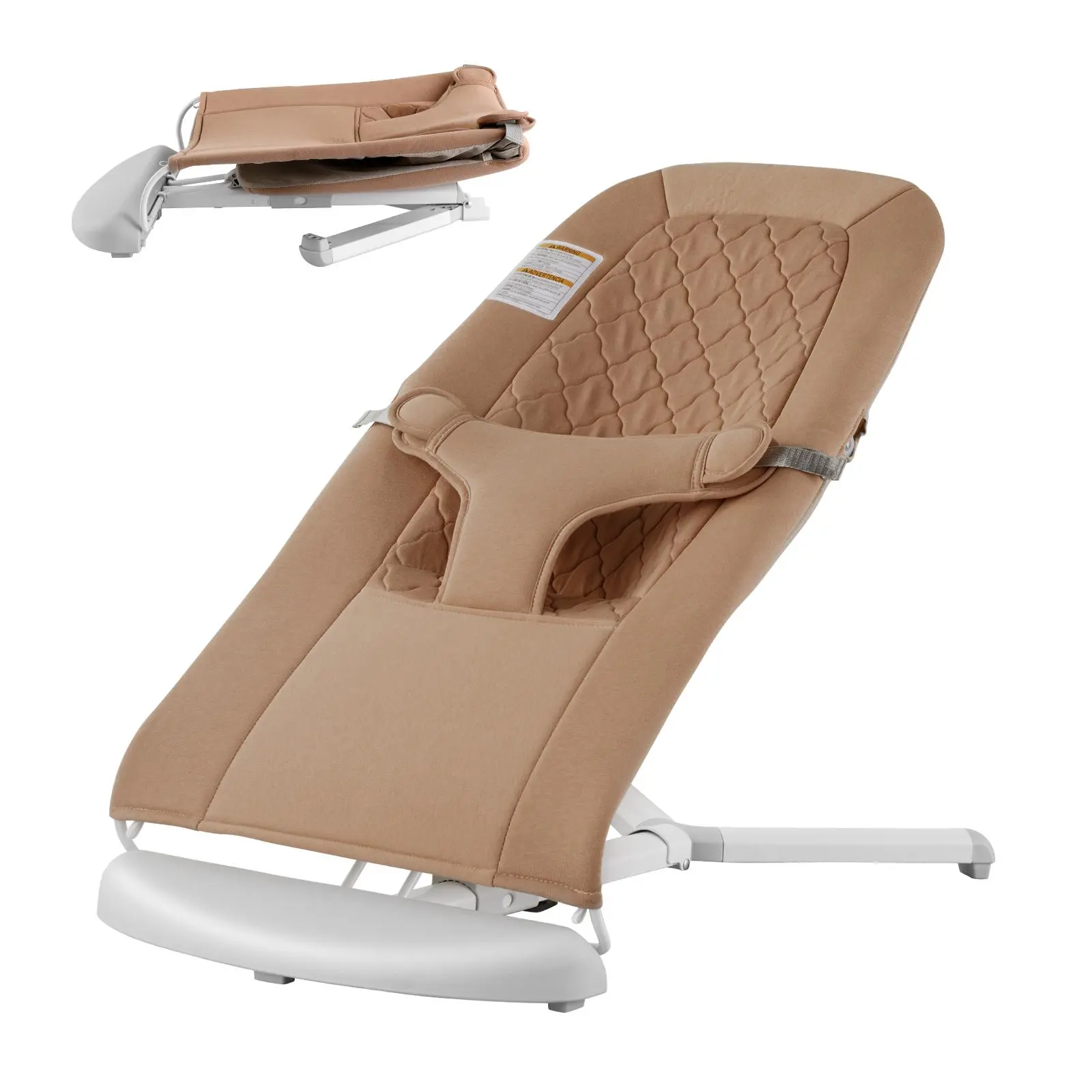 【FathersDayGift】VEVOR Baby Bouncer,  , Folding Bouncer Seat for Babies 0-9 Months, Newborn Bouncer Chair with 2 Reclining Angles & 3-Point Harness, Portable Infant Rocker with Carrying Bag for Indoors Outdoors, Camel