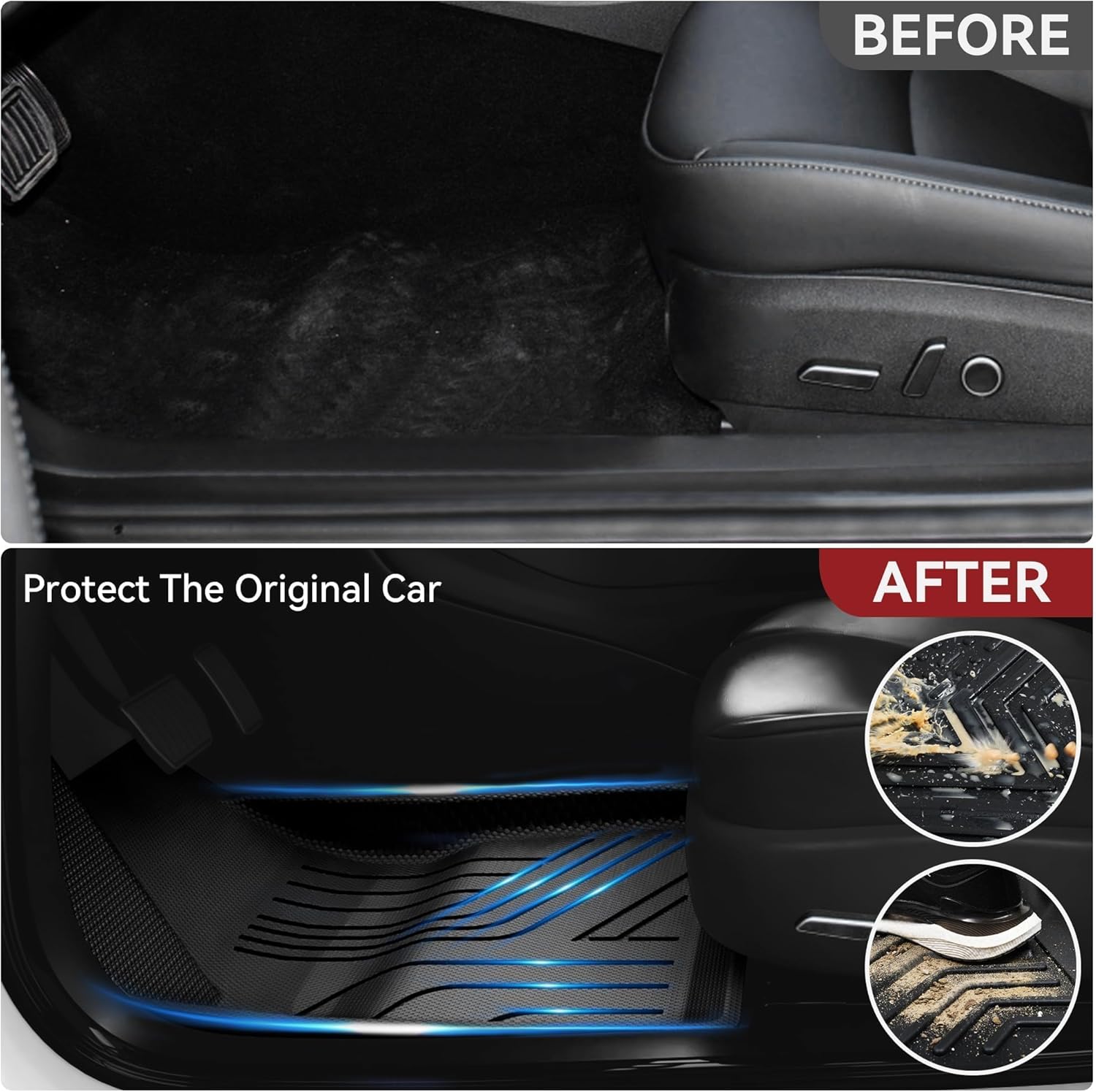 YITAMOTOR Tesla Model 3 Floor Mats Full Set Custom Fit 2017-2023 All-Weather Cargo Liners Rear Cargo Tray Trunk