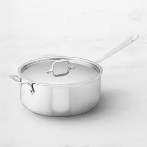 All-Clad D3 Tri-Ply Stainless-Steel Deep Sauté Pan 6-Qt. Commercial Grade with Ergonomic Handle & Fast Even Heating