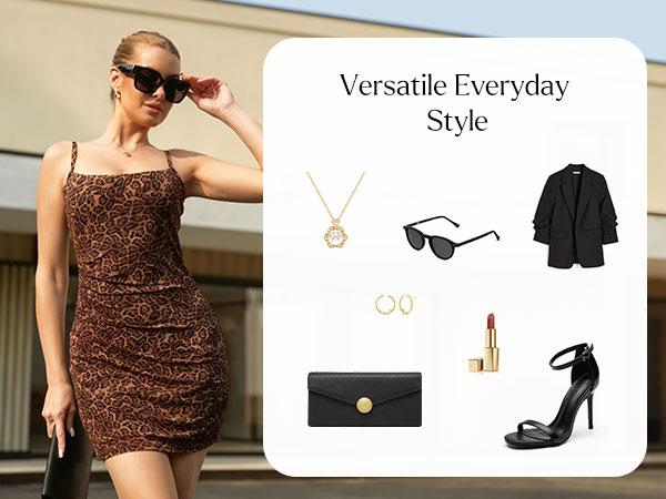 Popilush Fashion Casual Dresses for Women Ruched Bodycon Mini Dress with Smooth Fabric Patented Built-in Shapewear Party Club Night Out Outfits Womenswear Overall