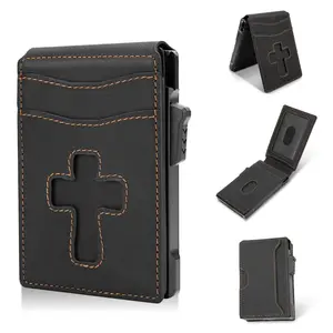 2026 Upgraded Men’s RFID Blocking Cross Wallet, Slim Minimalist Card Holder Wallet with 6-9 Card Capacity & ID Window, Pop Up Case Wallet with Money Clip Bifold Wallet