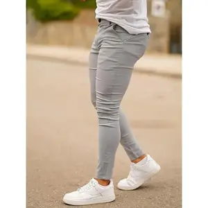 Men's Solid Pants With Pockets, Casual Breathable Slim Fit Trousers For Outdoor Activities, Daily Wear For All Seasons