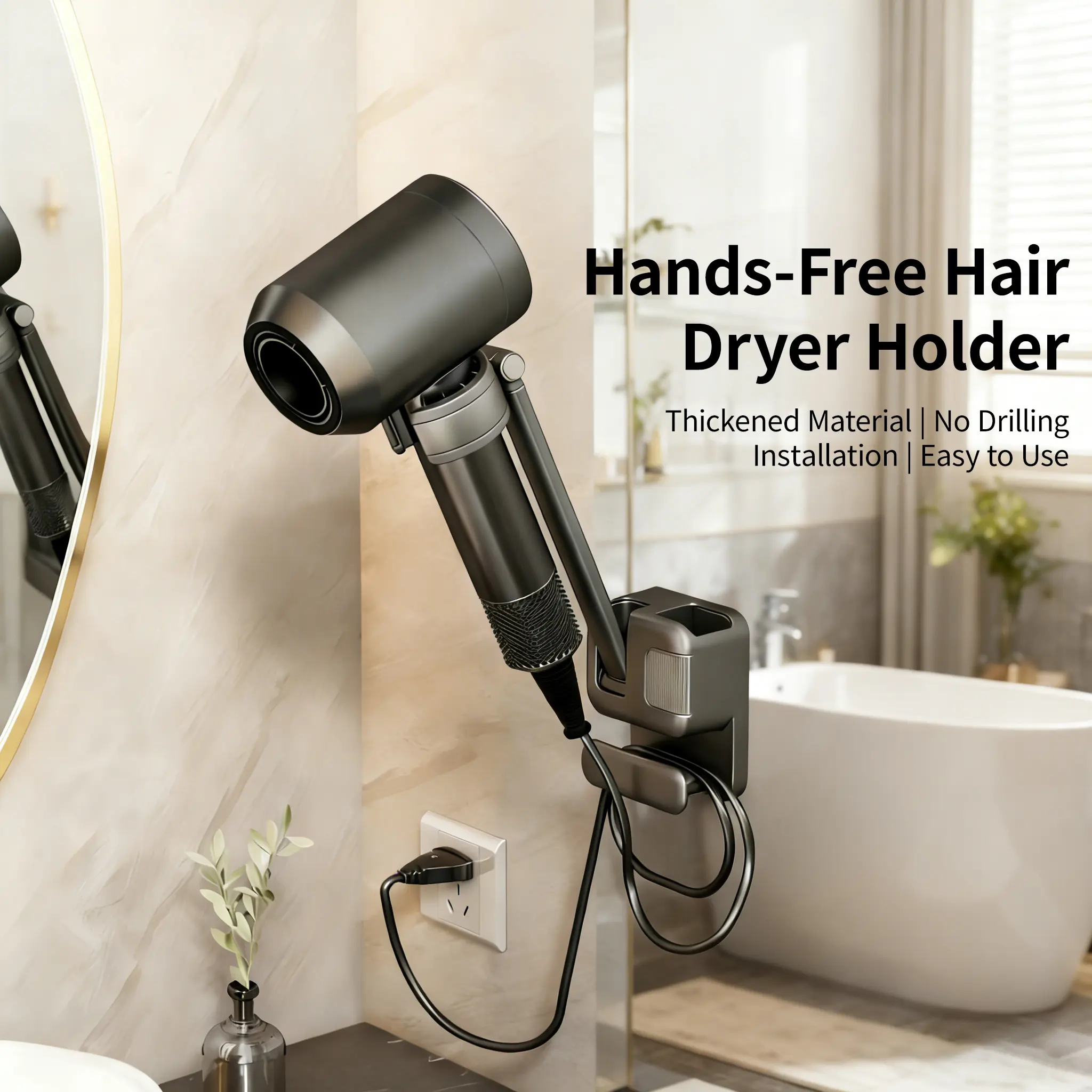 Hair Dryer Stand Hands Free Blow Dryer Holder Be Used On Smooth Surfaces Wall Mounted Hairdryer Mount for Light Weight Hair Dryers (less than 1lb) Sit Under Blow Dryer for Vanity Blowdryer Holder Gray,summerwins