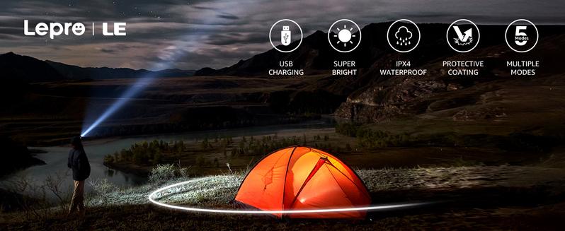 Lighting Ever LED Headlamp Rechargeable - Super Bright Head Lamp with 5 Modes for Camping & Hiking Gear Essentials, IPX4 Waterproof Headlight Flashlight with Red Light, USB Cable Included