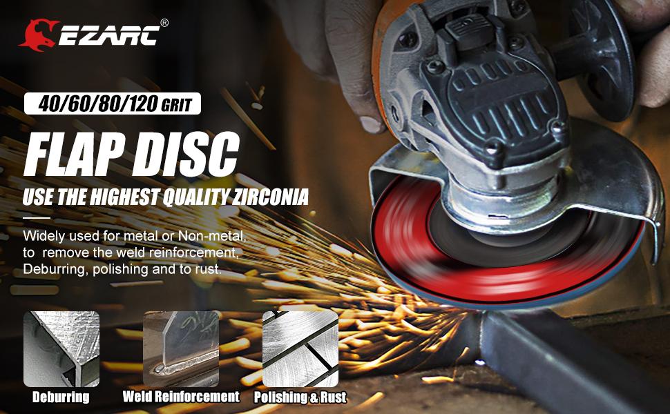 EZARC 4-1/2 x 7/8 inch T29 Zirconia Flap Discs For Stainless Steel, Sheet Metal, 40/60/80/120 Grits, Mixed Set, Grinding Wheel, Sanding Disc