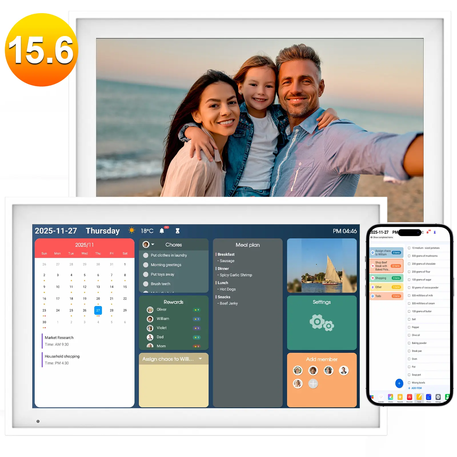 Digital Calendar 15.6" Digital Wall Planners for Family Schedules, Electronic Calendar with 1920*1080 Interactive Touchscreen, Digital Photo Frame Built-in 64GB Memory, Smart Calendar,back to school,back to school haul