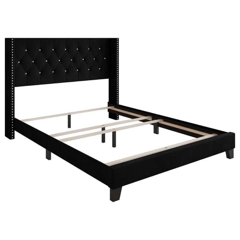 Favorer Monroe Tufted Upholstered Wingback Panel Bed Frame with Diamond Tufting and Nailhead Trim for Adult Bedroom, Box Spring Required