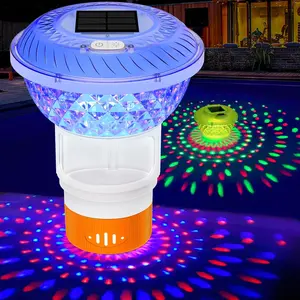 2026 Upgrade Solar Chlorine Floater,Pool Chlorine Floater with Colorful Light,Button Control Floating Chlorine Dispenser for Pool,Adjustable Flow Chlorines floater,chlorine Floaters for Hot Tub,Orange