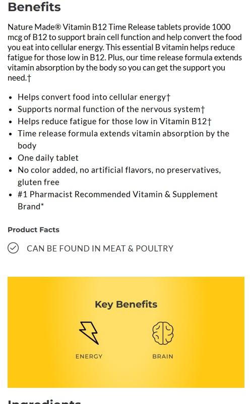 Vitamin B12 Time Release 1000 mcg Tablets