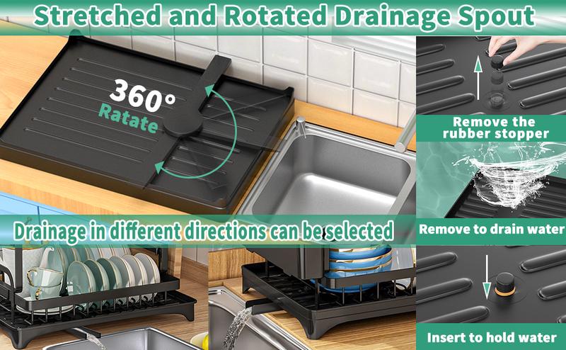 【New Year Deals】Bepatio Double-Layer Kitchen Countertop Drain Rack, Metal Material, with Drain Board, Can Hold Tableware, Carbon Steel Material, Kitchen Storage Rack