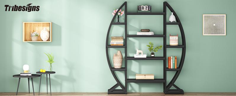 Tribesigns Bookshelf, Oval Triple Wide 5 Tiers Etagere Bookcases, Minimalist Oval Look, Industrial & Modern Charm, Industrial Display Shelves for Living Rooms, Bedrooms, and Home Offices,