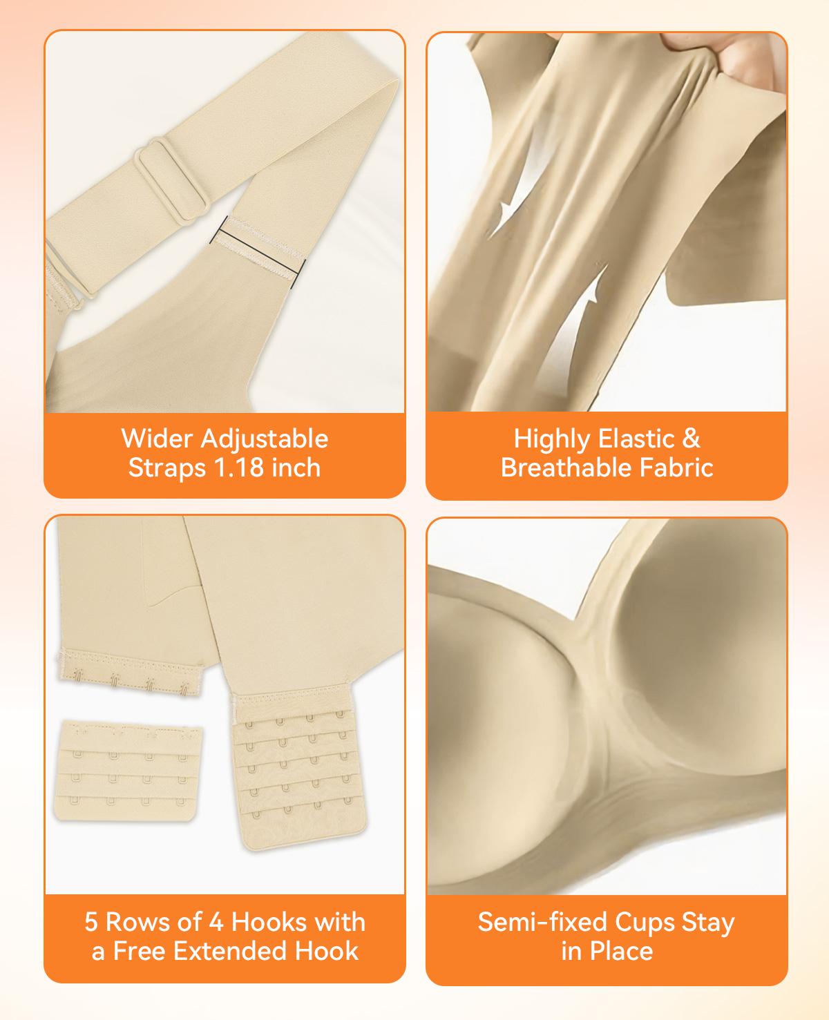 rosyclo Women's Wireless Bra No-Wire Jelly Strip Support & Lift, Plus Size Seamless Daily Bra, Back Smoothing Invisible Underwear M-4XL