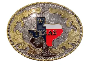 WMG Western Rodeo Medium Gold Tone Unisex Fashion Belt Buckle (Texas Flag)
