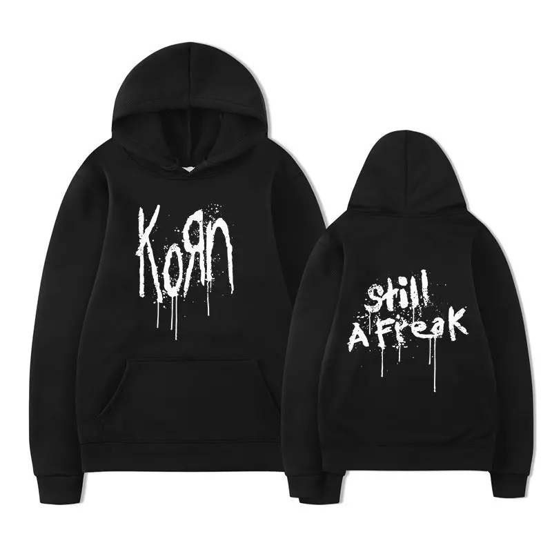 Women's Still A Freak Multi-Colored Korn Graphic Print Hoodie, Casual Hooded Sweatshirt, Long Sleeve Crew Neck Printed Chars Top