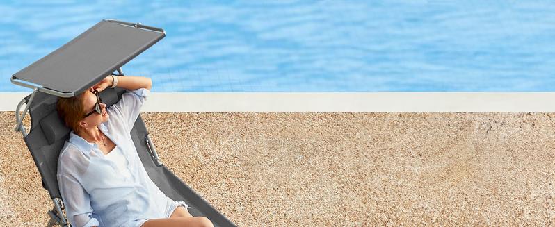 SONGMICS Sun Lounger, Patio Chaise Lounge Chair, Folding, with Canopy, 76 x 20.9 x 11.4 Inches, Holds 330 lb, Headrest, Adjustable Backrest SONGMICS Sun Lounger, Patio Chaise Lounge Chair, Folding, with Canopy, 76 x 20.9 x 11.4 Inches, Holds 330 lb, Headrest, Adjustable Backrest