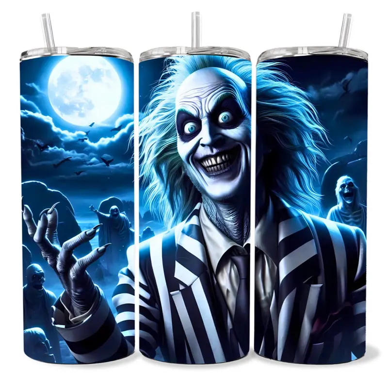 Beetle Juice 20 oz Tumbler - BPA Free, Stainless Steel, Leak Proof, Clear Lid, Includes Straw