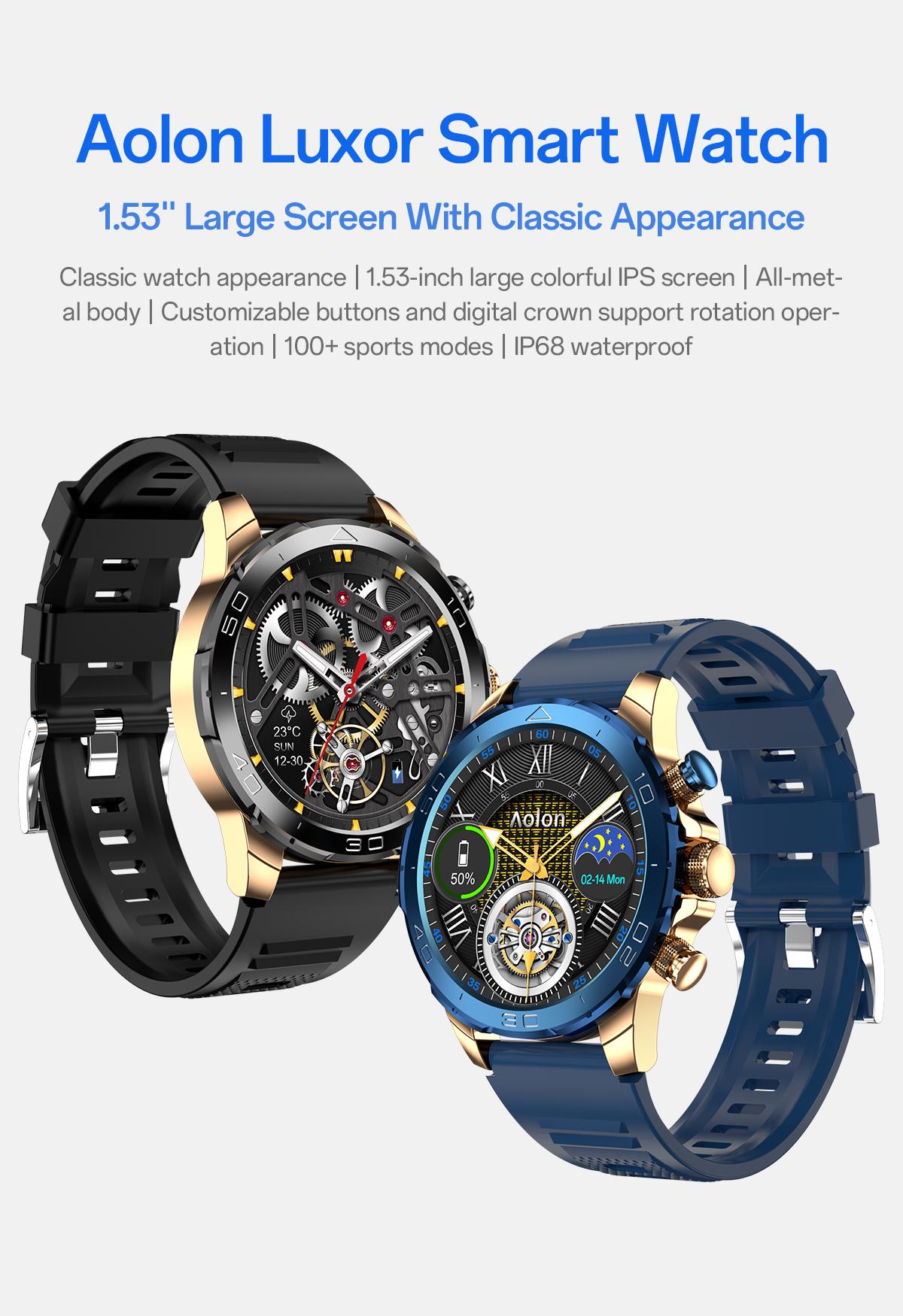 【GOLD-PLATED & FULL METAL BODY】Aolon Luxor Smart Business Watch, IP68 waterproof, with running speed tracking, DIY health monitoring, outdoor sports features, 128MB memory, and up to 26 days standby.