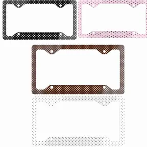 Polka Dot License Plate Frame Set, Cute Aesthetic Car Tag Holder, Black Pink Brown White 12.3x6.5" Aluminum Frame for Women & Girls