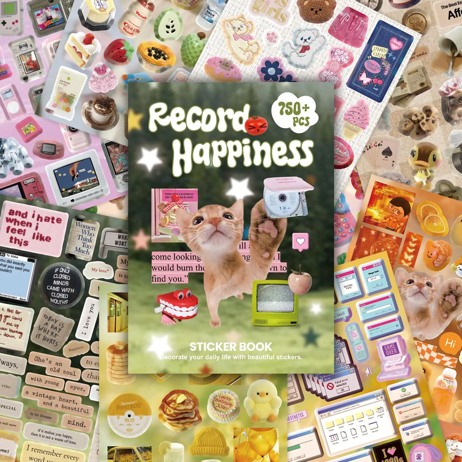 750+ Pcs Record Happiness Series Sticker Book for Adults - Animal & Phrase Stickers for Bullet Journals, Scrapbooking Supplies, Animals, Sticker Packs, Diary Sticker Pack