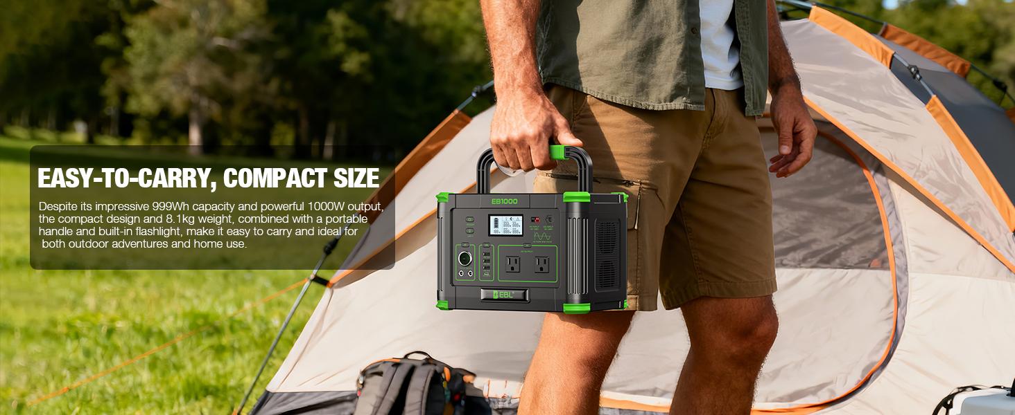 Outdoor Power Station: EBL1000W Solar Generator w/ 999Wh Battery | Powers Home Essentials & Camping Gear