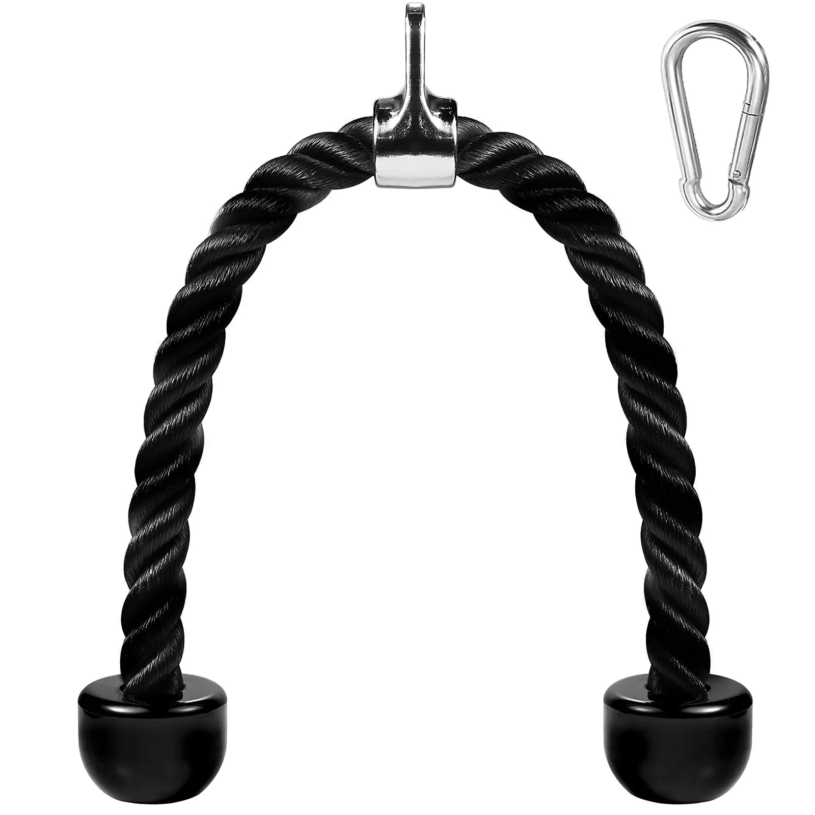 27-Inch Heavy Duty Braided Nylon Tricep Rope Cable Attachment with Solid Rubber Ends, Fitness Gym Accessory, Training Equipment for Full-Body Functional Gym & Home Workouts, Comfortable & Secure Grip, Less Hand Fatigue