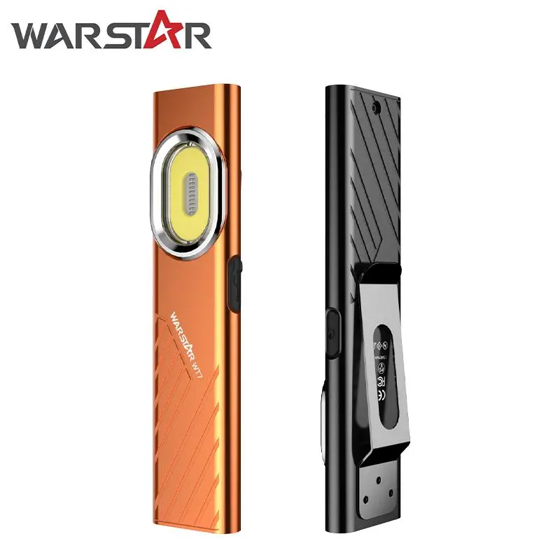WARSTAR WT7 2-PACK 600LM Magnetic Pocket Flashlight, Slim USB-C Rechargeable IPX4 Hands-Free Light for Camping, Car Repair & Emergency EDC