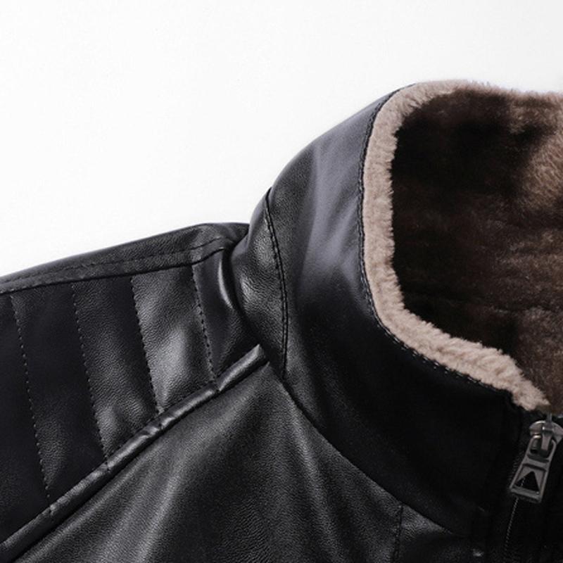 Men's Winter Casual Fleece Lined Warm PU Leather Motorcycle Jacket, versatile street style leather coat suitable for streetwear and everyday casual wear, an ideal gift for boyfriend or husband.