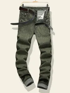 New Men's Casual Retro Army Green Jeans 5 Pocket Design