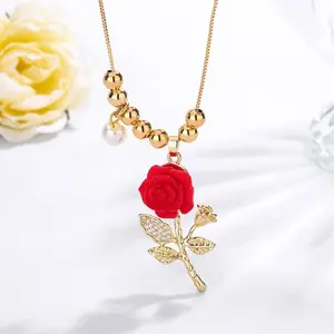 LisiZen Diamond Inlaid Rose Necklace for Women, Light Luxury High-End Pearl String, Valentine's Day Gift DZXL4028