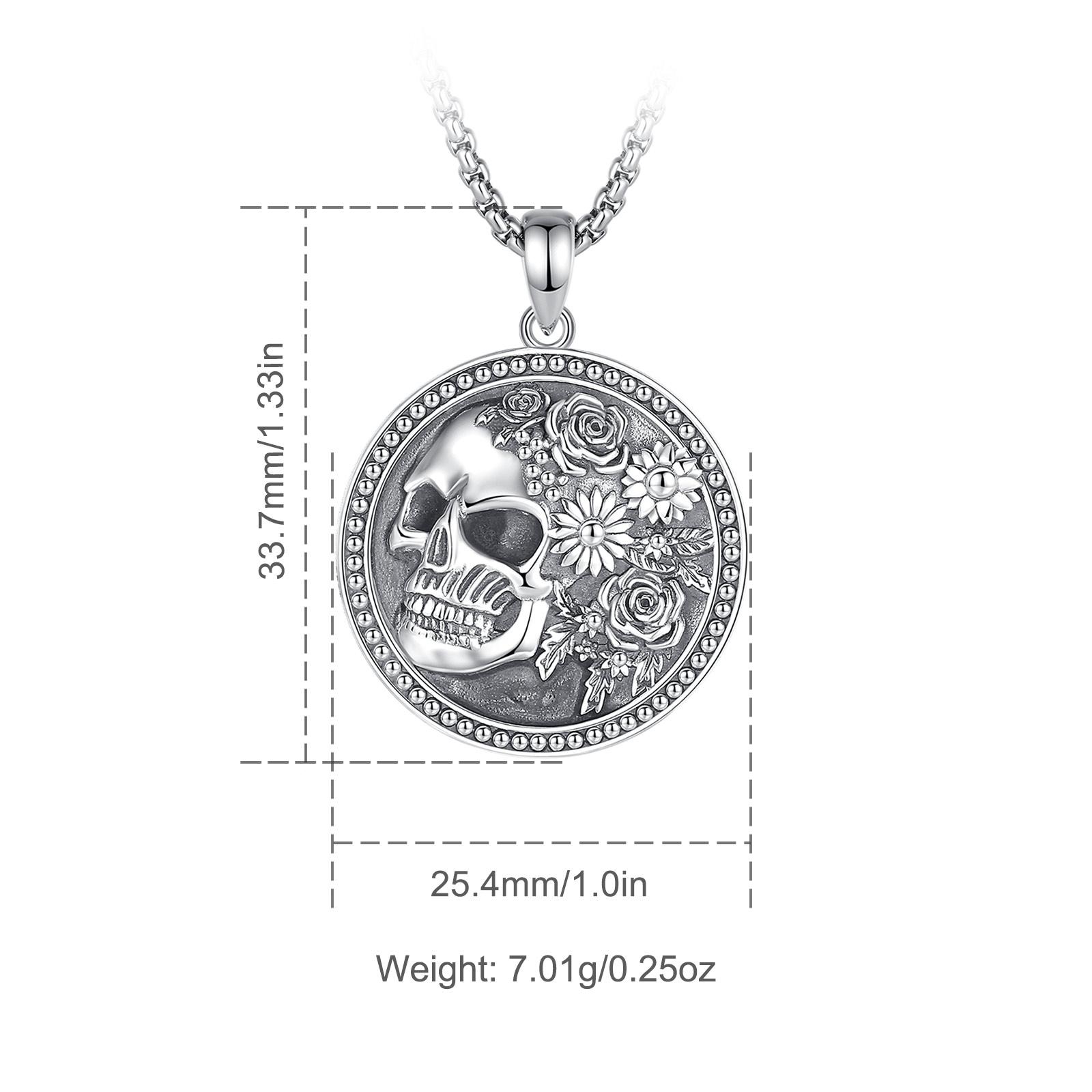 Eudora S925 Sliver Santa Muerte Necklace, Silver Grim Reaper Pendant, Mexican Saint Medallion,  Memento Mori Amulet, Protective Sigils Jewelry