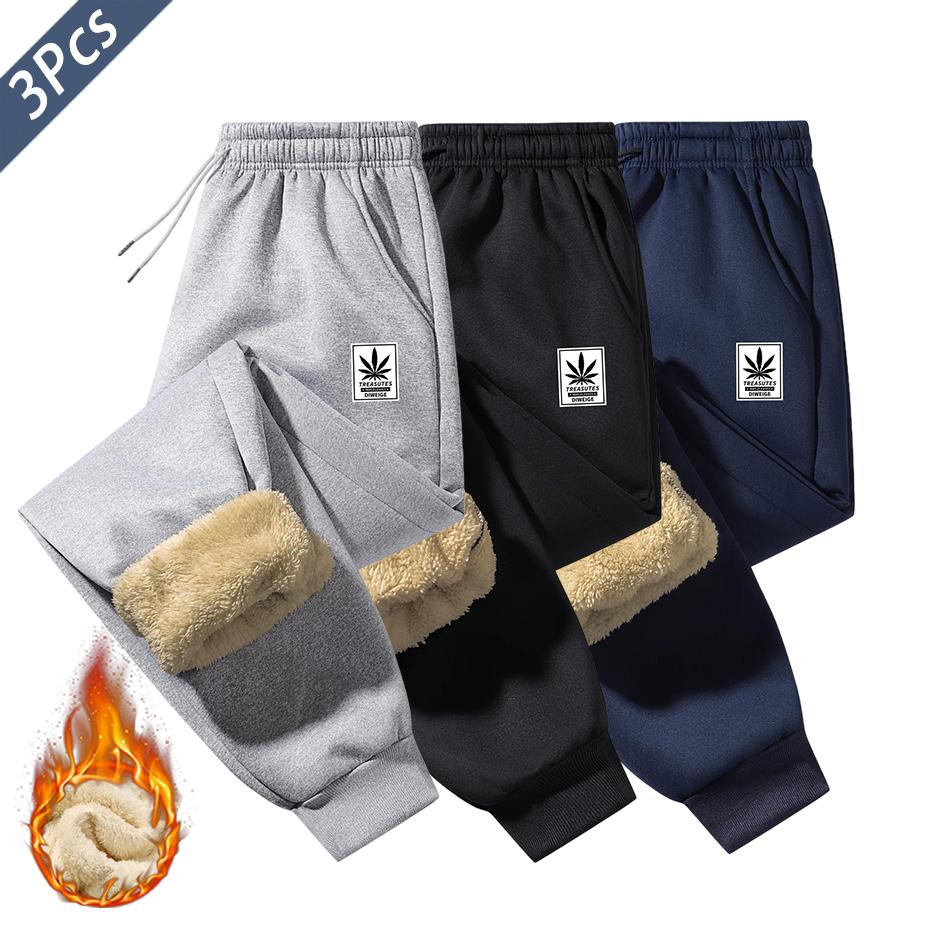 3 Pack Men's Thick Warm Winter Pants - Fleece Lined Cold Weather Sweatpants Ideal for Extreme Cold, Gym, Outdoors & Home - Christmas Gift Idea for Him, Athletic Pants for Men, Mens Workout Pants
