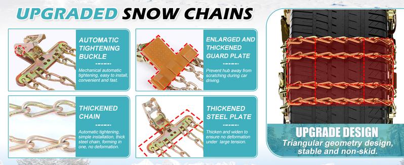 Nuadacaa 10 Packs Upgraded Snow Chains, Universal Adjustable Portable Snow Chain, Heavy Duty Tire Width 215-285mm, Anti-Slip Design