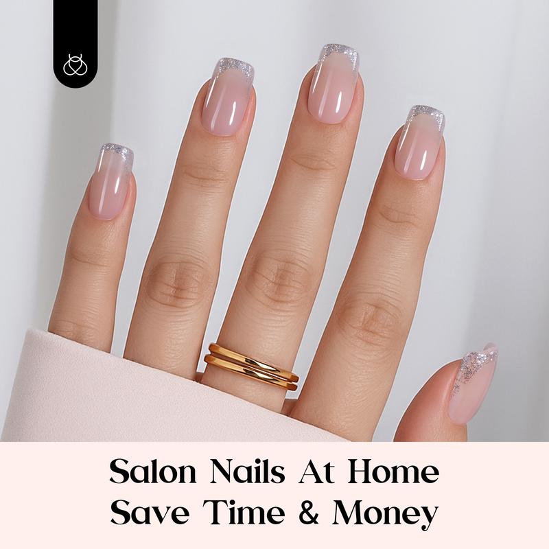 Beetles X Press Plus Press On Nails Tips,  French Tip Pink Brown Red Black Glitter Short Square Almond Shape Natural Acrylic Nail Tips for Effortless Beauty & DIY Manicures - Frenchtipnails #TikTokShopBacktoSchool