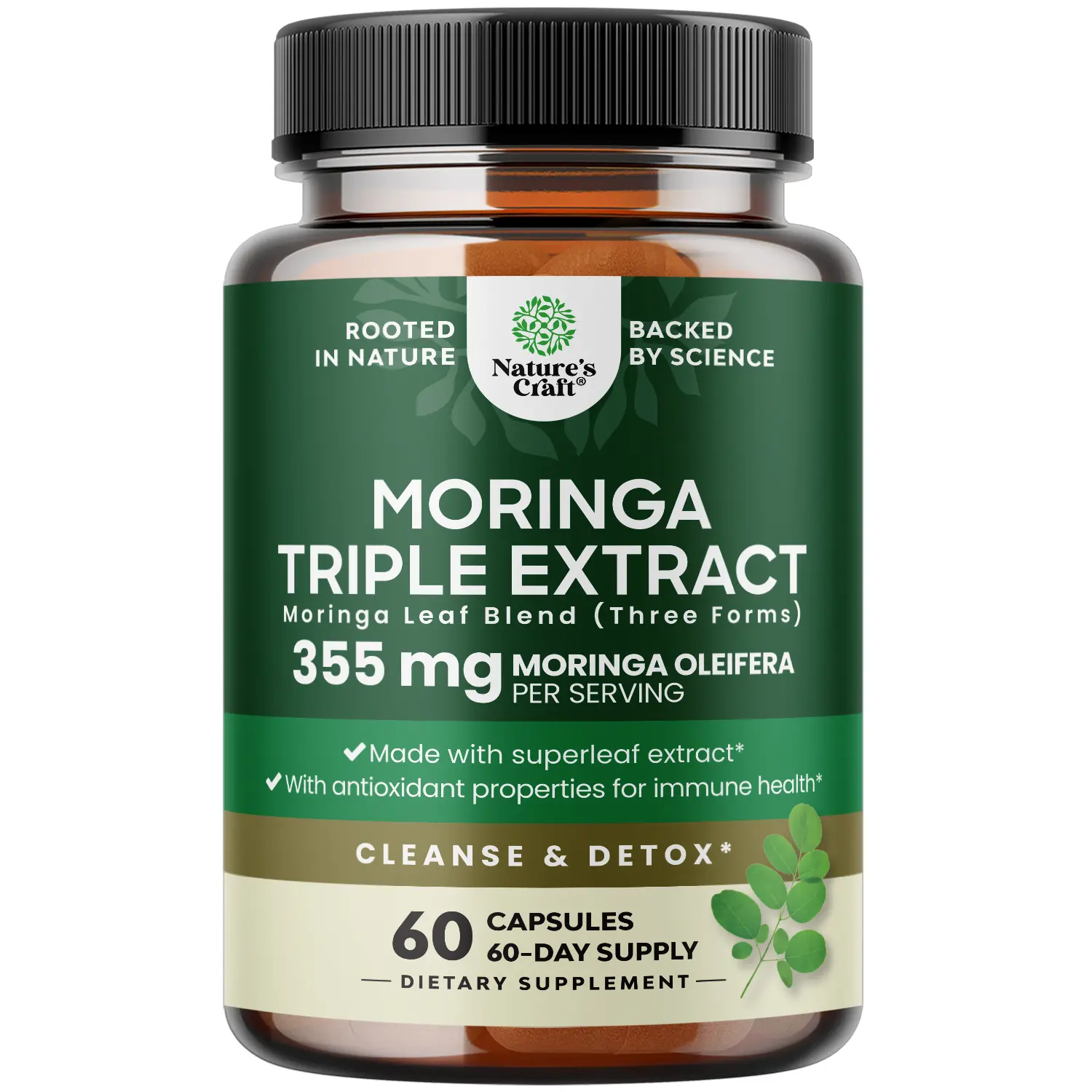 Nature's Craft Moringa Capsules –  Supports Immune Health & Helps Ease Oxidative Stress - Triple Form Moringa Supplement with Powder Leaf Extract 10:1 & 20:1  – Vegan - Non-GMO - 60 Capsules