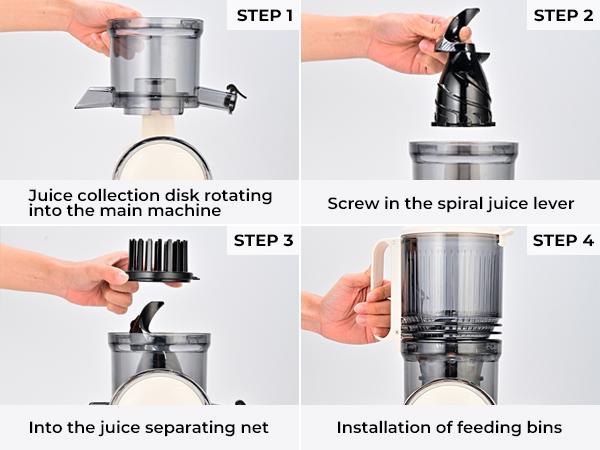 SUSTEAS Cold Press Juicer 5.3" Wide Chute for Whole Fruits High Yield Easy Clean Springtok Steel with Large Hole & Small Hole Filters Portable Blender Cups