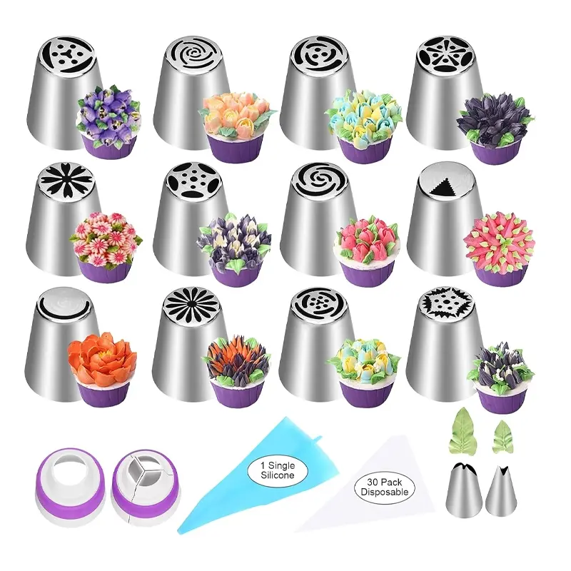 47-Piece Cake Decorating Set, Cake Decorating Kit, Cake Decoration Tools, Stainless Steel Icing Tips, Professional & Home Bakers Essential Tools, Includes Flower Nozzles, Couplers, Bags, Pastry Decorating Tools