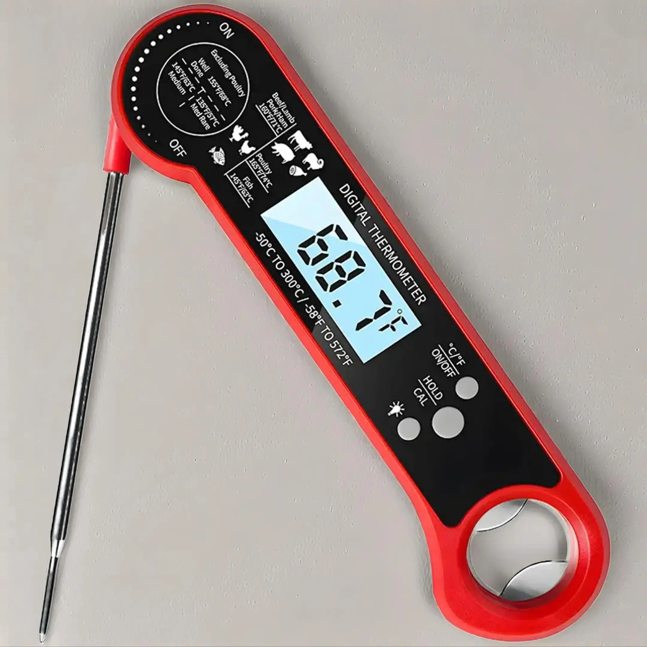 Digital Meat Thermometer, 1 Count Instant Reading Measuring Food Thermometer with Probe, Kitchen Accessories, Kitchen Gadgets for Grilling and Cooking, Kitchenware